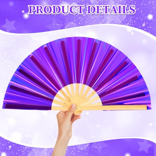 Image of Maitys Large Rave Fan Folding Handheld Fans 13'' Clap Fans for Line Dancing Clack Fan Holographic Festival Accessory for Martial Art Gift Performance, Includes 2 Pouch