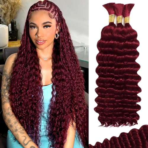 FONFUNY Human Braiding Hair for Boho Braids 120g Deep Wave