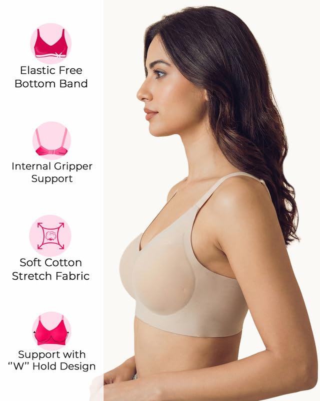 Image of Tweens Cotton Padded Bonded Bra for Women | Full Coverage Wire-Free Bra | Seamless No-Dig Comfort | Breathable Cotton | Elastic-Free Bottom Band & Side Wings | Pack of 1|