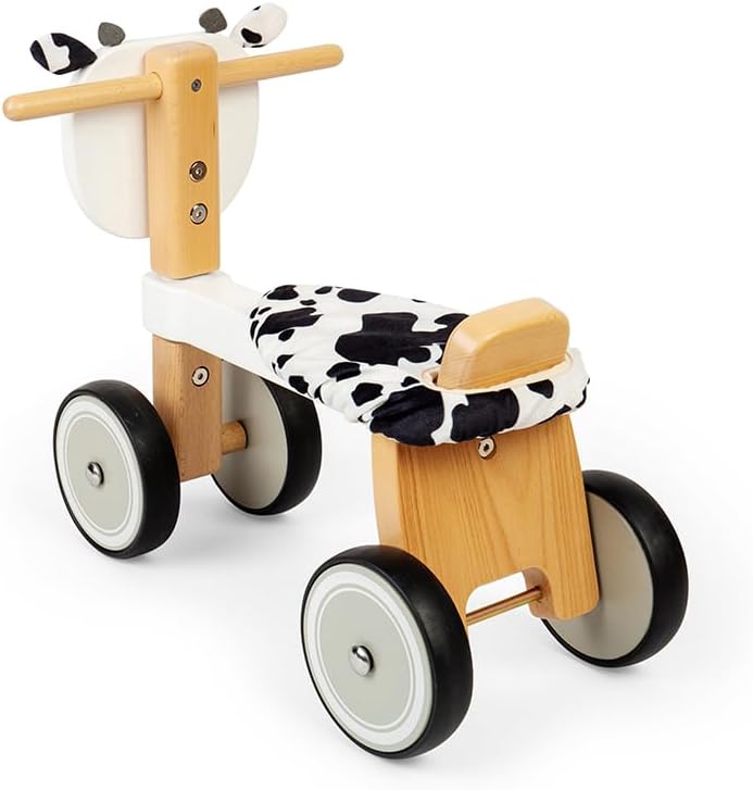 Bigjigs Toys Ride On Cow - My First Toddler Balance Bike, Wooden Baby Trike, Children's Animal Vehicles, Develops Gross Motor Skills, Gifts for Toddlers, Age 18 Months Old +