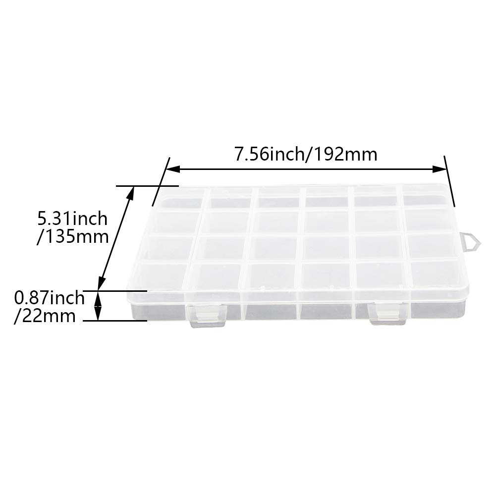 Juvielich 2PCS Clear Plastic Organizer Box, 24 Fixed Grids Storage Container, Jewelry Box for Beads Art DIY Crafts Jewelry Fishing Tackles, 7.56