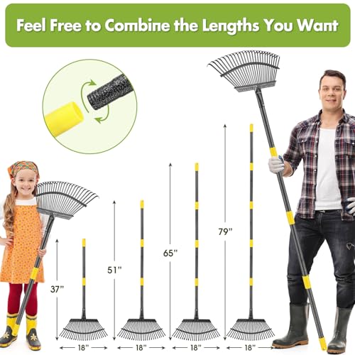 INFLATION Garden Rake for Leaves Heavy Duty Women Men Grandpas for Lawns,79” Length 18” Width Adjustable 25 Tines Sturdy Metal Yard Leaf Rakes with Non-Slip Comfortable Smooth Long Handle - Thumbnail 6