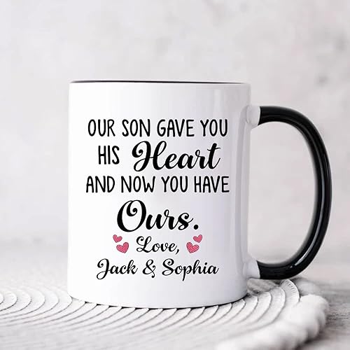 Miniatura 2 de Mugs Café personalizado con texto en inglés To My Daughter In Law from Mother father in law Our Son Gave You His Heart personalizado con nombre para