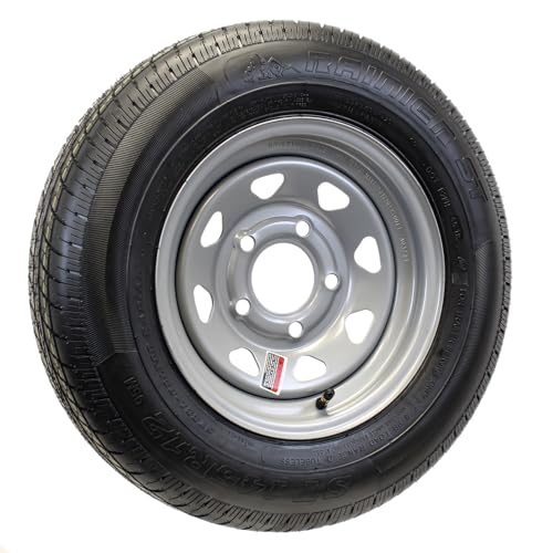 eCustomrim Trailer Tire On Rim ST145R12 12 Inch Radial 145/R12 12 Inch Load D 5-4.5 Silver Grey Wheel - 6 Year Warranty w/Roadside