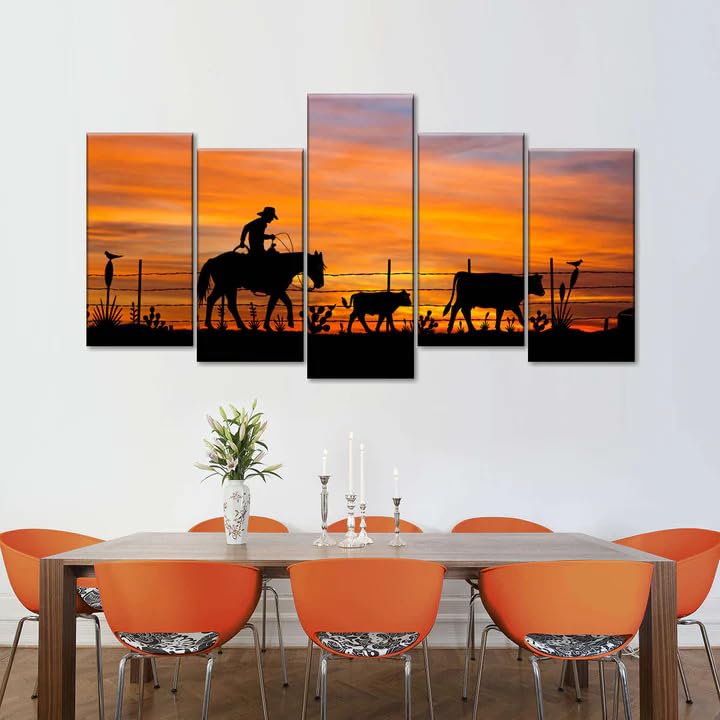 Cadre Toile Cowboy Sunset ANROU - Solution Décoration Murale Salon Grand Format