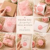 Naklejki z podziękowaniami – rolka naklejek z podziękowaniami 3 cm – 500 szt. etykiet z podziękowaniami – naklejki na kartki z życzeniami, baby shower, urodziny (różowe)