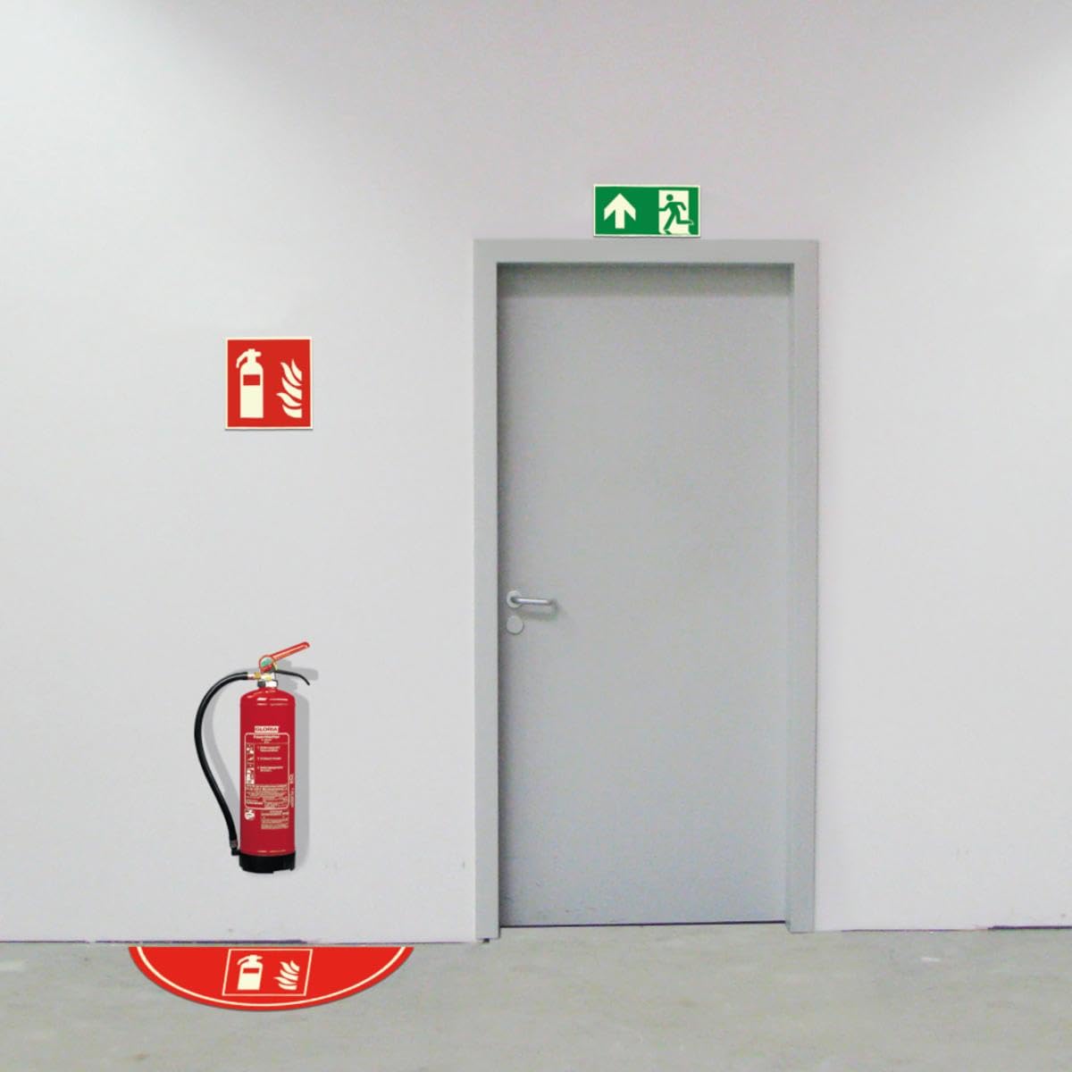 Sicherheitsbodenmarkierung Feuerlöscher, R10, Bodenmarkierungsfolie, 750x300mm, DIN EN ISO 7010/F001