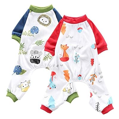 Oncpcare 2 Pack (Lion+Fox) Dog Pajamas, Soft Cotton Dog Nightclothes, Cozy Adorable Shirt Pet Clothes Jumpsuit Pjs Sleepwear for dogs puppy cats