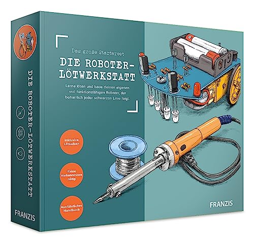 FRANZIS 67189 - Das große Starterset, die Roboter-Lötwerkstatt, lerne löten und baue deinen eigenen Roboter, inkl. Lötkolben und Handbuch