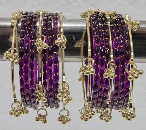 Image of kashmiri ghangharoo glass bangle Set For Women And Girls | Light Weight Bangles | Traditional Transparent Fancy Glass Chudi Set for Wedding, Party (18 Bangles)
