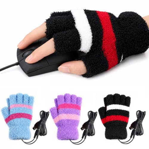HoFire USB Heating Winter Gloves Women Hand Warm Gloves USB Heater Fingerless Warmer Mitten Gloves (Black)