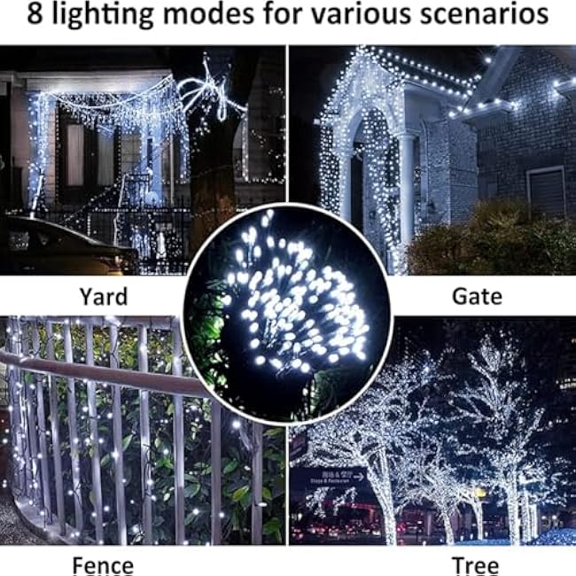 4Pack Solar String Lights for Outside, 400 LED Solar Christmas Lights Outdoor Waterproof with 8 Modes Solar Fairy Lights for Xmas Tree Party Wedding Garden Fence Decorations (White)