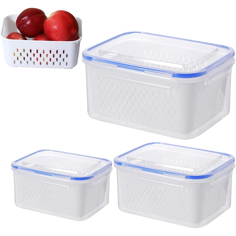UDSKNV[KSL Fruit Storage Boxes for Freezer, Refrigerator Storage Box for Fridge, Kitchen Food Container with Removable Colander