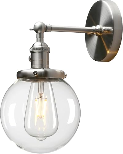 Miniatura 10 de PERMO Aplique de pared industrial vintage con mini pantalla redonda de vidrio transparente soplado a mano de 5.9 pulgadas (negro)