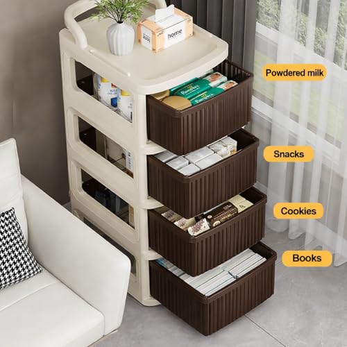 Image of JD FRESH 2 Tier Plastic Storage Drawer Cabinet with Wheels /Plastic Storage Drawer /Multipurpose Chest of Drawer Storage Box for Living Room, Office, and Home /Toys Organizer for Kids Room /Ivory Brown