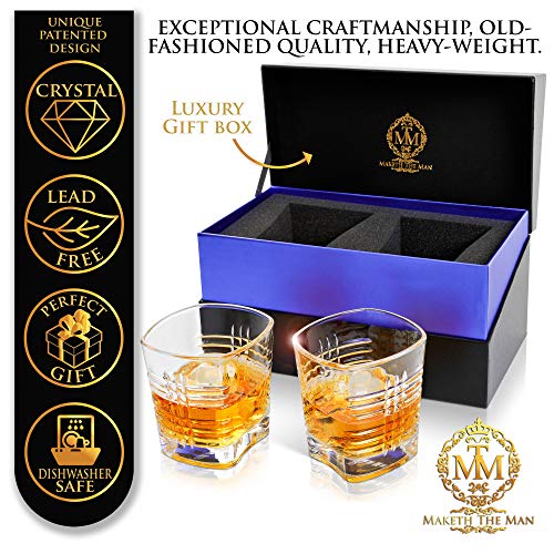 Maketh The Man Crystal Whiskey Glass Set - Premium 10Oz Bourbon Glasses, Old Fashioned Whiskey Glasses & Scotch Glasses. Double Old Fashioned Glass For Whisky & Other Liquors. #TOP1