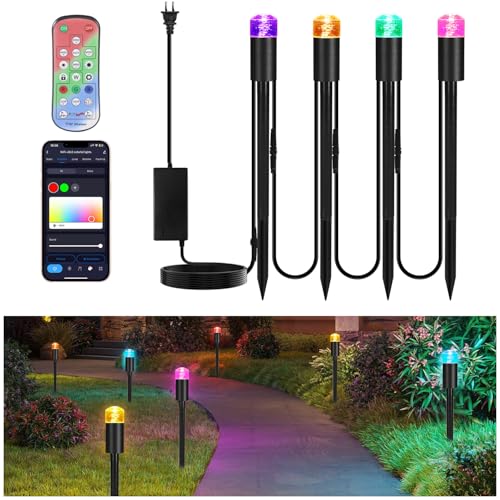 Ledoversea スマート RGBWガーデンライト 屋外 LEDカラーライト フルカラー流れるタイプ 1600万色 無段階調光調色 IP65防水 庭園灯 地中埋込み照明 アウトドアライト Alexa Google対応 100/110V対応 庭 景観照明 雰囲気作り 4個セット