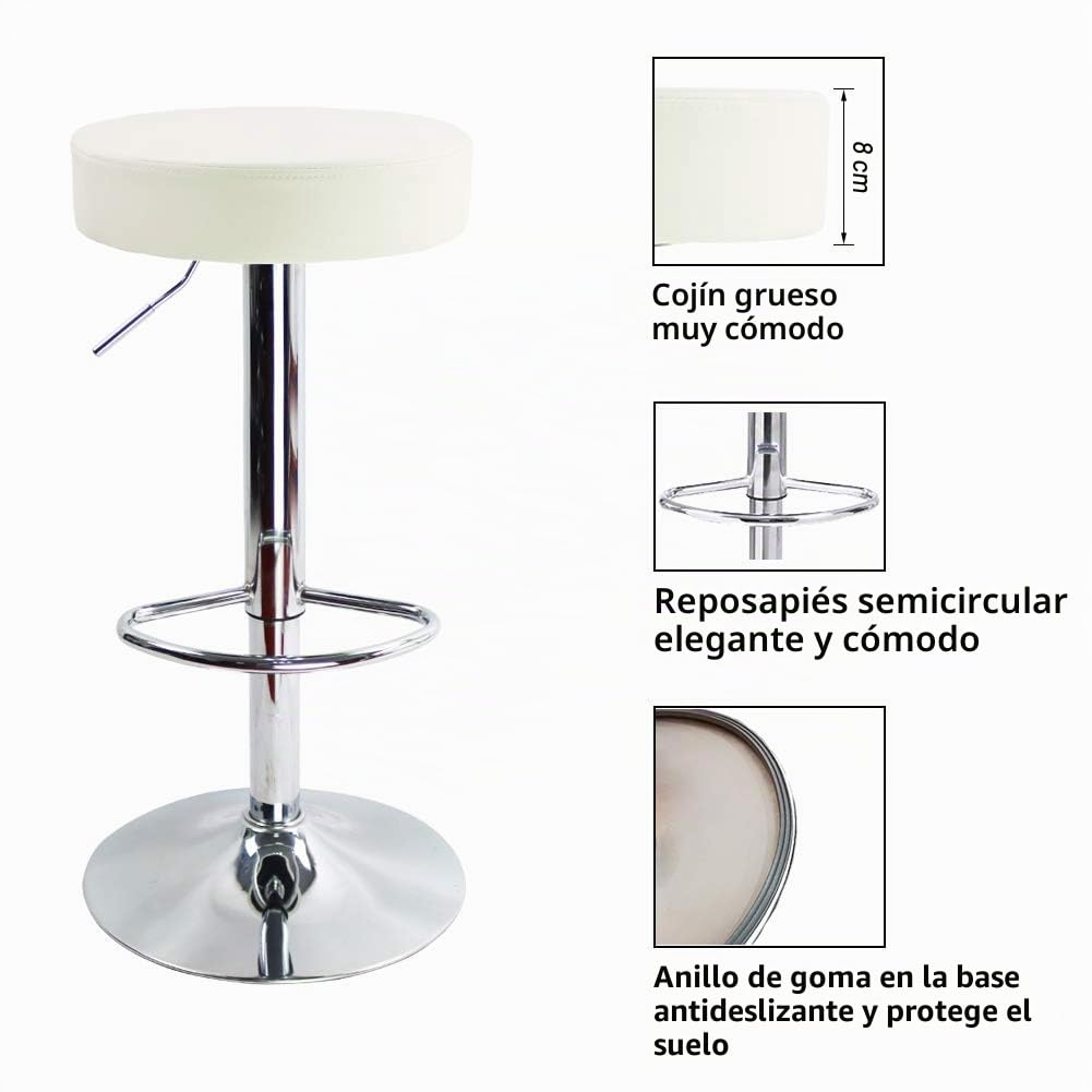 KKTONER Taburete de Bar Regulable en Altura Giratorio Taburete de Trabajo Taburete de Oficina Cuero PU Blanco
