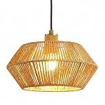 HARPER LIVING Easy Fit Pendant Light Shade, Handwoven Rope Ceiling Lampshade with Reducer Ring, 30×30×14 cm E27/B22 Drum Lamps Shade for Ceiling, Bedroom Living Room Hallway Lighting