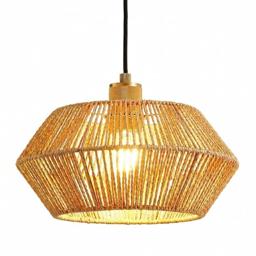 HARPER LIVING Pantalla de lámpara colgante de fácil ajuste, pantalla de techo de cuerda tejida a mano con anillo reductor, 30 x 30 x 14 cm, pantalla de lámpara de tambor E27/B22 para techo, dormitorio