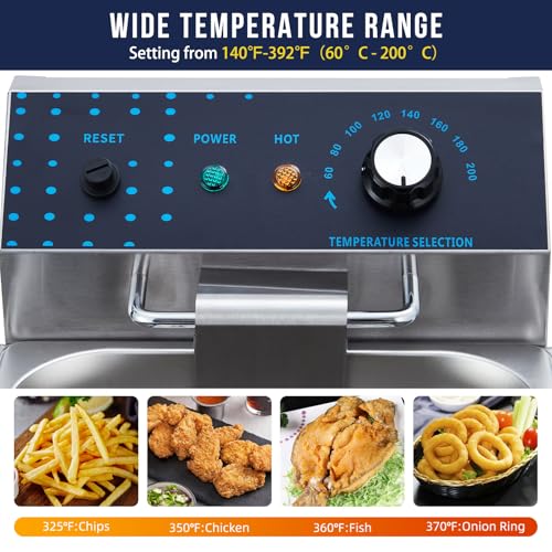 GarveeHome Electric Deep Fryer Stainless Steel with Basket, 8L/8.45QT Countertop Fryers, 1600W Single Tank Electric Fryer for Kitchen, Restaurant and Commercial Use, Temperature Adjustable 140-392℉