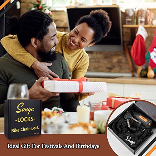 Sunya Bike Chain Lock - Bike Locks Heavy Duty Anti-Theft Bicycle Chain Lock With 2 Keys Lock Chain For Bike, Motorcycle, Bicycle, Gate, Fence (Black Sleeve) #TOP7