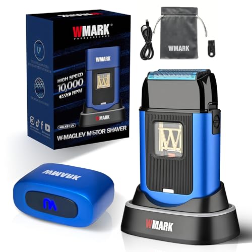 WMARK Electric Foil Shavers for Men Electric Razor for Men Cordless Beard Shaver with UV Protection, Maglev Vector Motor 10000RPM, Blue-Titanium 3-Blade Floating, USB-C Rechargeable NG-XS1 UV
