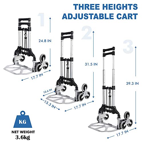 Image of Welbuilt 75 Kg Stair Climbing Metal Hand Truck, Portable Strong Cart with Foldable Platform and Extendable Handle Ideal for Home, Office & Industrial Use | 1 Year Warranty (75 Kg Stair Climbing)