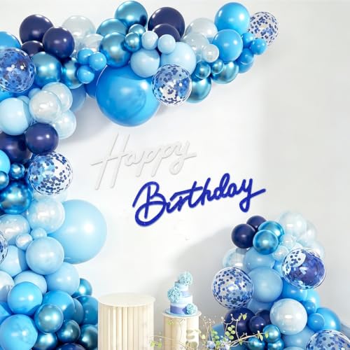 Image of TONIFUL Happy Birthday Sign for Backdrop - Glitter White Navy Blue Felt Banner - Includes Dot Glue - Perfect for Birthday Party Backdrop,Wall Decr,Balloon Arch,Photo Background