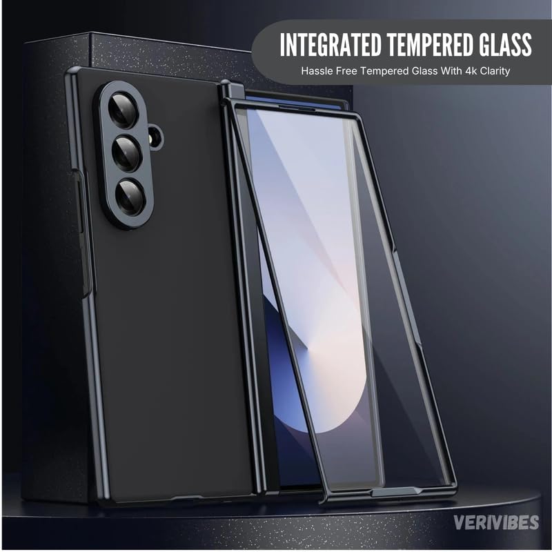 Image of Ultra Hybrid Luxury Leather Case Compatible with Samsung Galaxy Z Fold 7 (2025) 360 Hinge Protection, Slim Shockproof Back Cover, Anti-Scratch Design, Tempered Glass Protection - Black