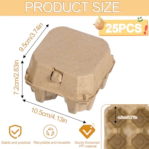 TZEKING 25 Stück Eierkartons 4-Zell,Wiederverwendbare Eierkartons,Stapelbare Enten Eierkarton,Biologisch Abbaubare,Zellstofffaser-Anti-Kollisionen-Eierboxen,für Markt,Küche,Eierkarto