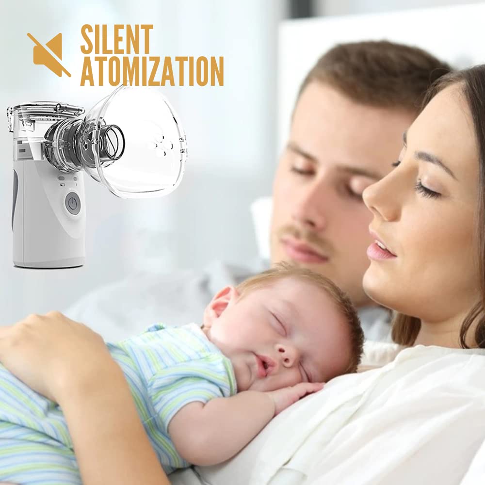 Nebulizador de Malla Portátil, Inhalador para Niños y Adultos, Inhaladores Eléctricos, Nebulizador Silencioso con Pilas AA (No incluídas) /USB, nebulizador de malla silencioso de tamaño bolsillo