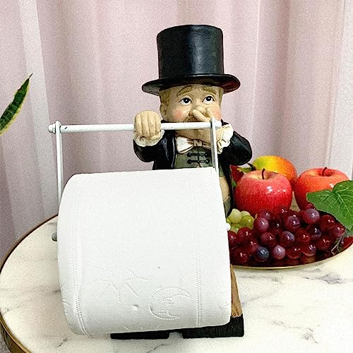 Funny Toilet Paper Holder Stand Toilet Butler With Roll Paper Holder Novelty Resin Butler Holding Paper Roller Stand Sculpture For Home Bathroom Kitchen Wall Mount (Large) #TOP2