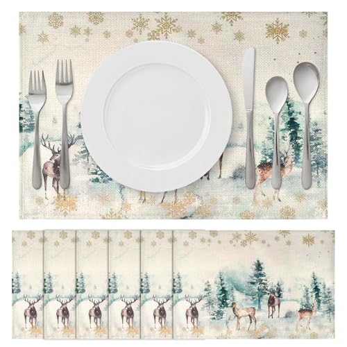 6er Set Platzset Weihnachten, Kiefern Elch Tischsets Abwaschbar, 45 x...