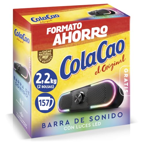 ColaCao, Original, Cacao Soluble Natural sin Aditivos - Formato Ahorro - 2,2kg (Barra de Sonido con luces led)