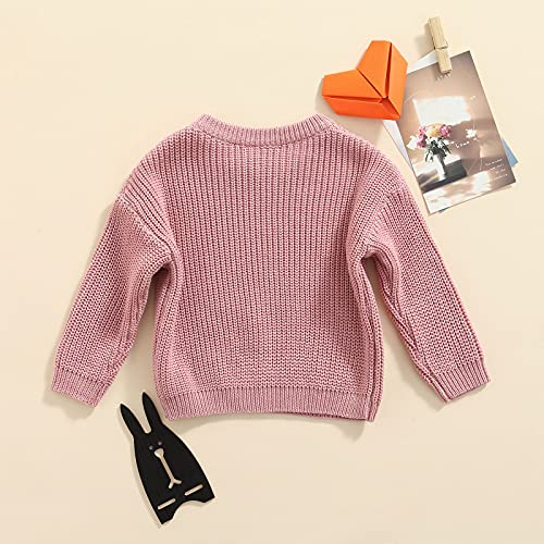 Baby Boy Girls Fall Winter Warm Sweater Long Sleeve Round Neck Solid Color Oversized Knit Pullover Sweatshirt Top (6-9 Months,Rosy Pink) #TOP4