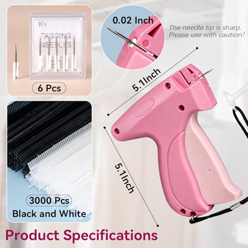 Image of AISOSO Handheld Tagging Gun for Clothes, with 3000 Fasteners, Deep Pink | Includes 0.5mm Needle Quick Clothing Fixer, 1500pcs Each in Black & White, for Securing Cuffs, Collars, Tags
