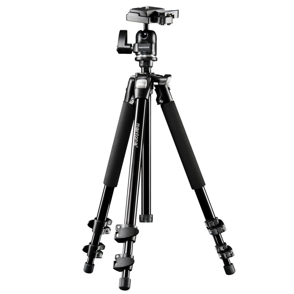 Mantona Scout Max tripod, 157 cm (incl. ball head with quick-release plate, in-built bubble level, max. load-bearing capacity of 6 kg)