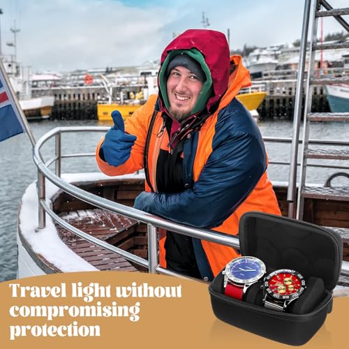 Image of Abbylike 3 pcs 2 Slot Hard Watch Travel Case Watch Roll Travel Holder Portable Watches Organizer for Men Woman with Anti Move Pillow
