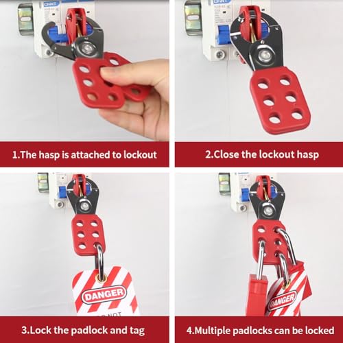 Image of 2 Pack Stainless Steel Lockout Tagout Hasp 6 Hole,Lock Out Tamper-Proof and Impact-Resistant Loto Hasp PA Plastic-Sleeved Handle Heavy Duty