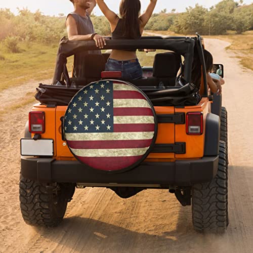 Image of Retro American Flag Spare Tire Cover Dust-Proof Wheel Tire Cover Fit Trailer, RV, SUV and Many Vehicle 17 Inch