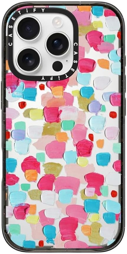 CASETiFY Impact Case for iPhone 16 Pro [Slim / 8.2 ft. 4X Military Grade Drop Protection/Wireless Charging Compatible] - Magenta Confetti - Clear Black
