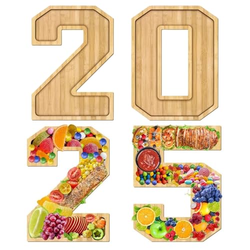 Opilroyn Décorations de remise de diplôme 2025 - Plateau alimentaire en bois - Chiffres à charcuterie - Plateaux à goûter - Assiettes à gâteaux à remplir pour bonbons, cupcakes