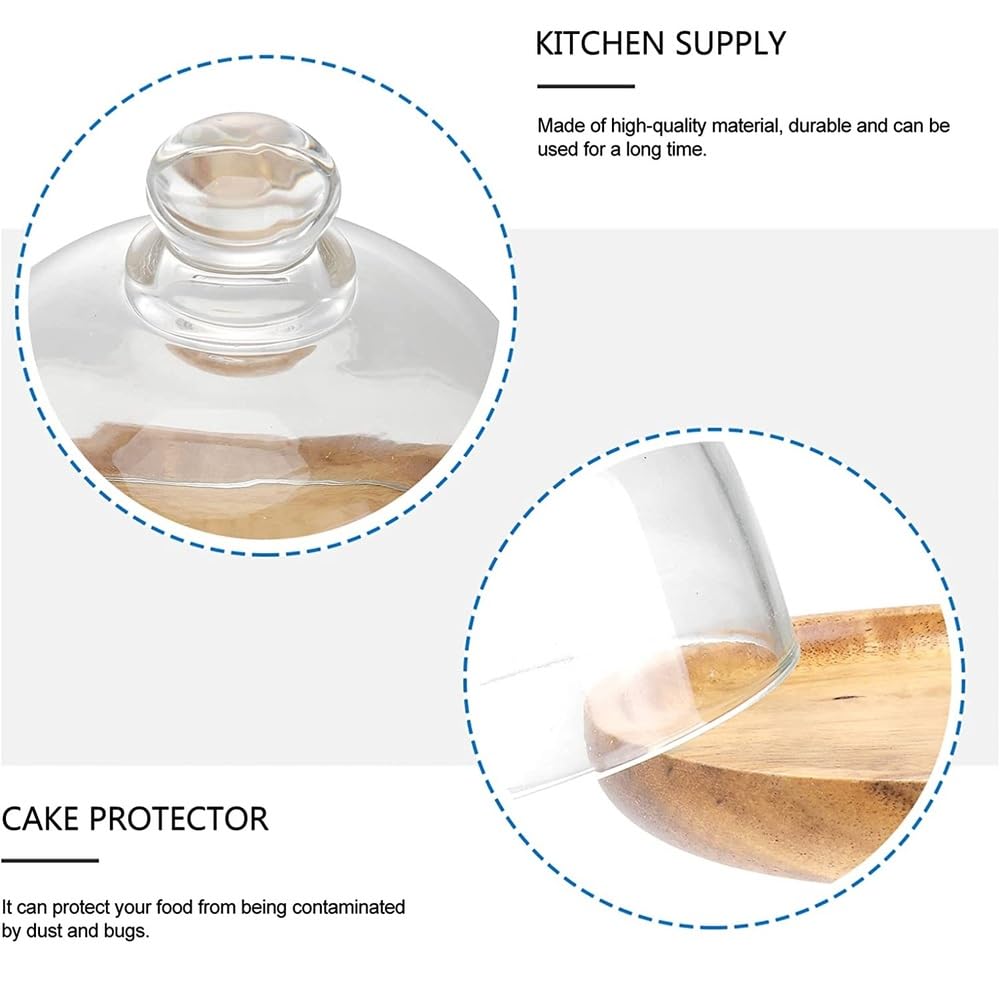 Supporto per Torte in Legno con Coperchio della Cupola, Mini Supporto per Torte in Legno, Copertura della Campana di Vetro Trasparente, Vassoio Rotondo di visualizzazione della Torta