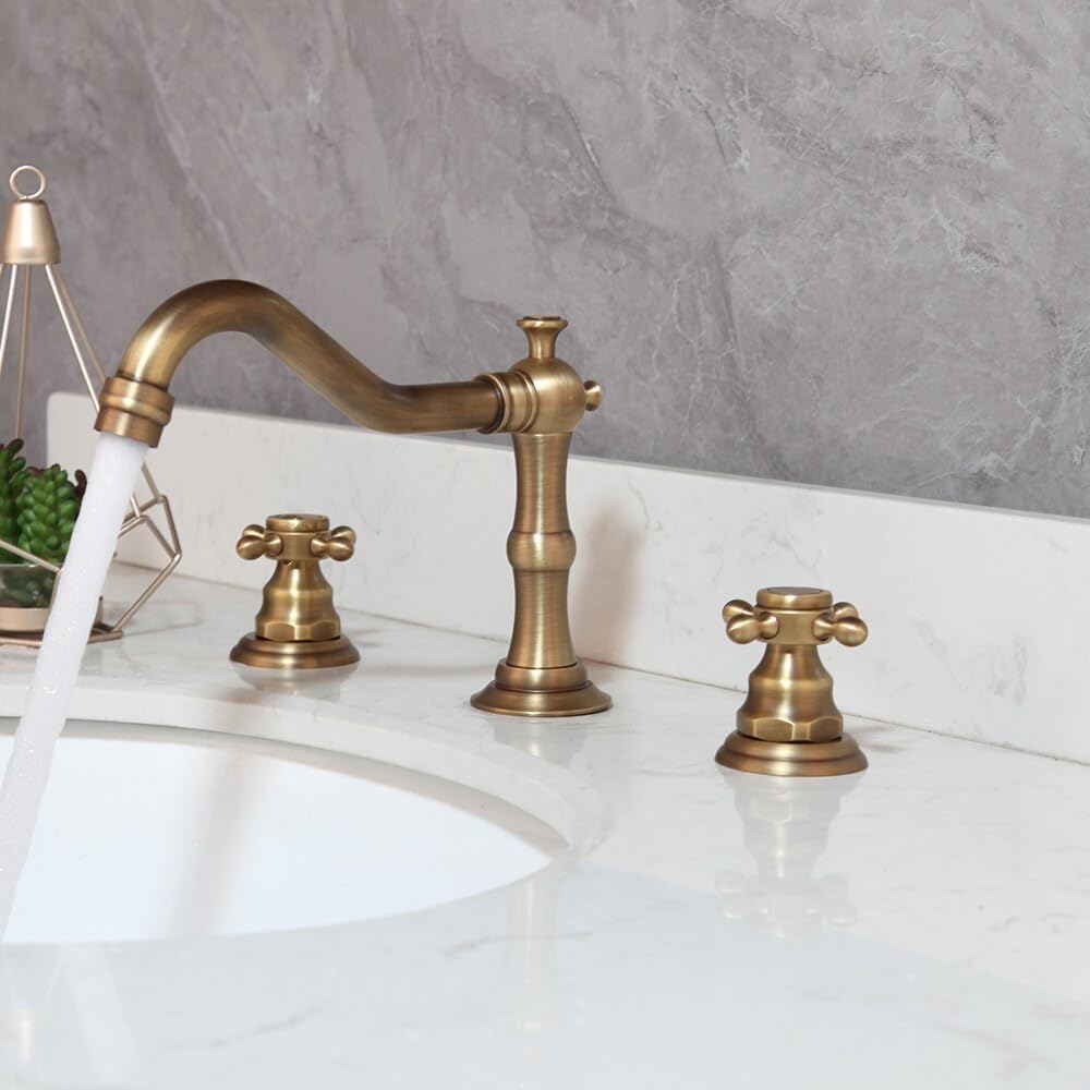 SnamicE Bathtub Faucet 3pcs Basin Faucets Antique Brass/Chrome/Black Mixer Taps Bathroom Shower Set W/Hand Shower,Antique