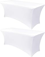 Vista 69 de Obstal Funda de mesa de elastano elástica de 4 pies para mesas plegables estándar, paquete de 2 manteles rectangulares universales ajustables
