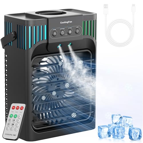 Serantzon Portable Air Conditioners, 4-in-1 Evaporative Air Cooler with Remote Control, Cooling Fan with 3 Modes, 3 Speeds & 7 LED Lights, 2-8H Timer, 1200ML Personal Mini AC Unit for Home, Bedroom