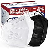 ChiSip KN95 Face Mask 100Pcs, 5 Layer Design Cup Dust Safety Masks, Breathable Protection Masks Against PM2.5 Dust for Adult, Men, Women, Black & White