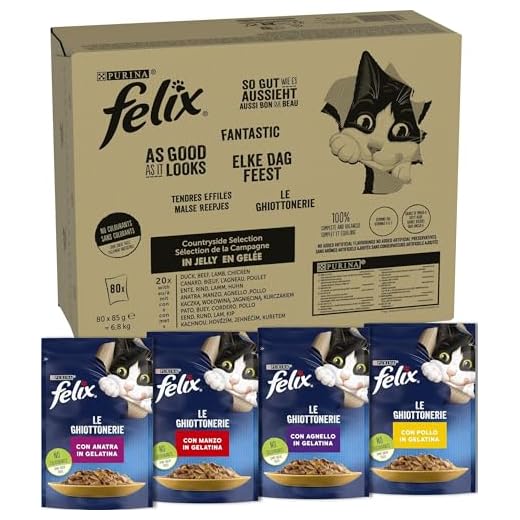 Purina Felix Le Ghiottonerie Cibo Umido per Gatti con Manzo, Pollo, Anatra, Agnello, Confezione da 80 buste da 85g