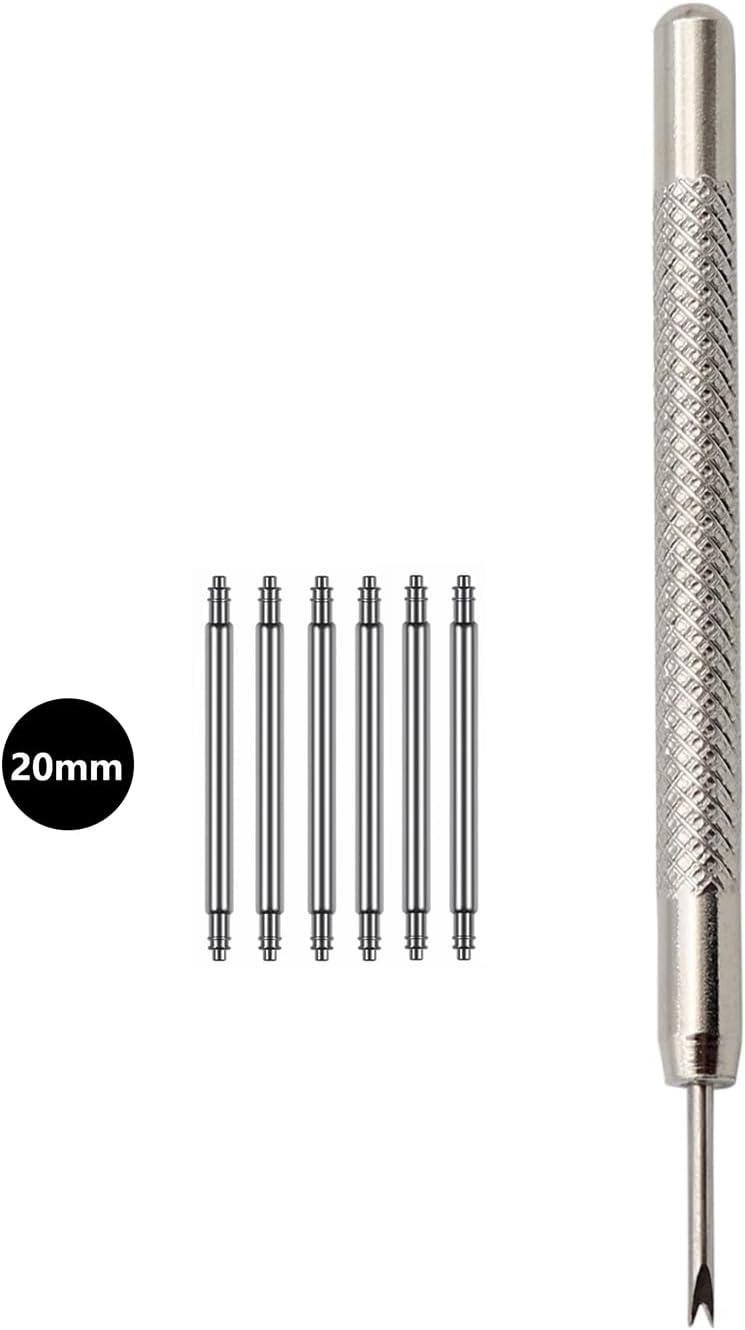 LYECUN 20mm Watch Pins, 6 Pcs Watch Band Pins, 304 Stainless Steel Spring Bars, Spring Bar Tool